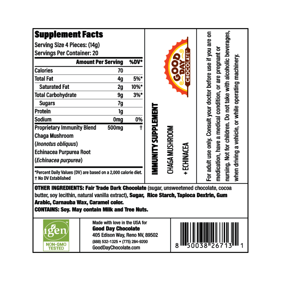 Adult Immunity 80ct supplement facts panel