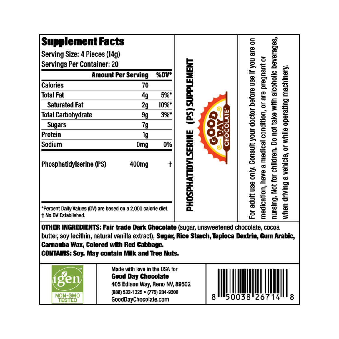 Adult Mind Fuel 80ct supplement facts panel